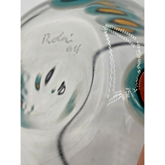 Hand Blown Art Glass Tumbler‎ Amber & Turquoise Oval Cane Design Artist Signe 04 - Picture 6 of 16